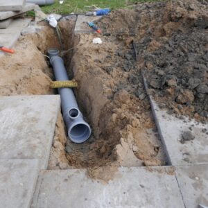 Laying and installation of a PVC sewer pipe